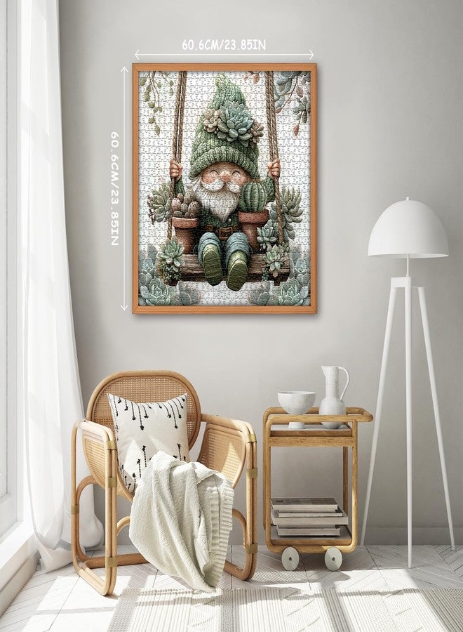 PICKFORU Cute Gnome Puzzles for Adults 1000 Piece, Nature Cactus Succulent Plant Themed, Funny Spring Gnome Jigsaw Puzzles Challenging - Image 4